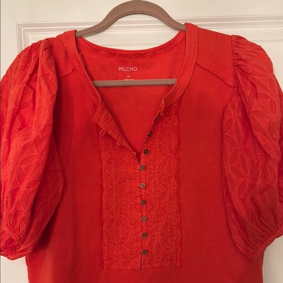 Anthropologie Pilcro Bella Henley Top Button Puff Sleeve Pullover Blouse​ - Picture 5 of 6